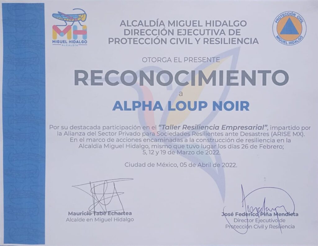 Reconocimiento a ALPHA LOUP NOIR